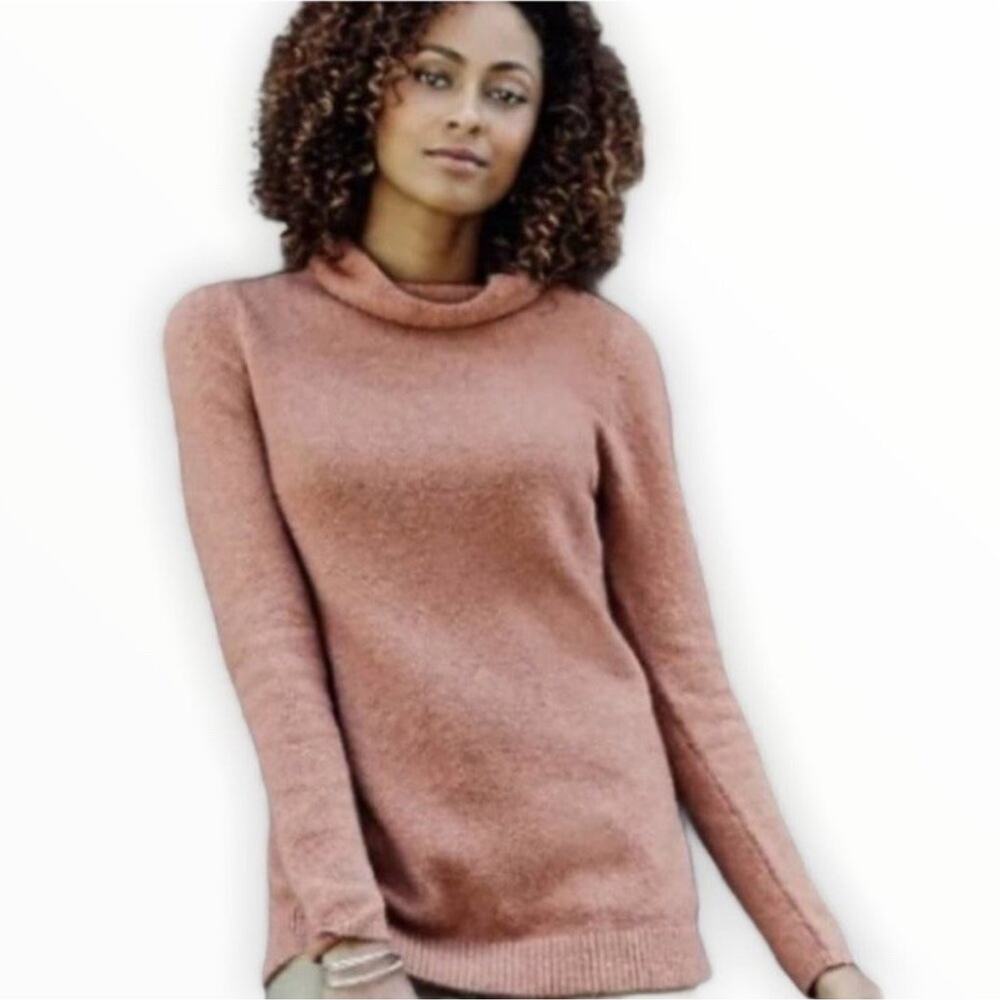 J. Jill Draped Funnel Neck Sweater Dusty Rose Pink Cotton Wool Blend Size Medium